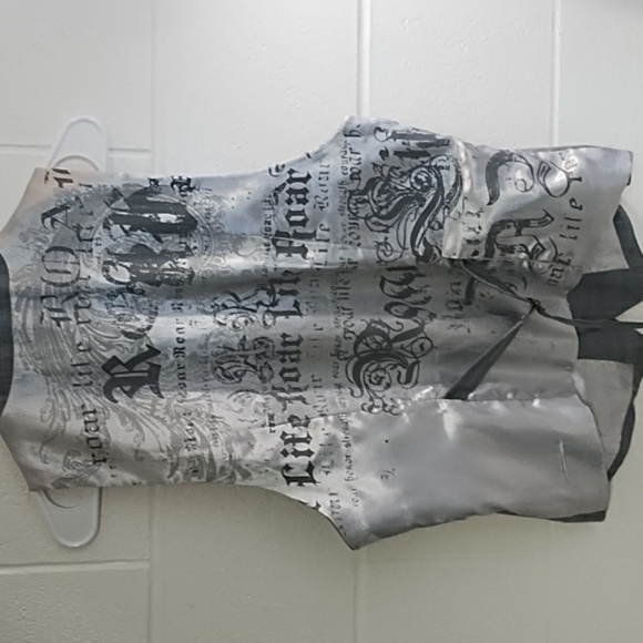 Roar Grey Plaid Satin Back Embroidered Vest Adjustable Back - Picture 10 of 12